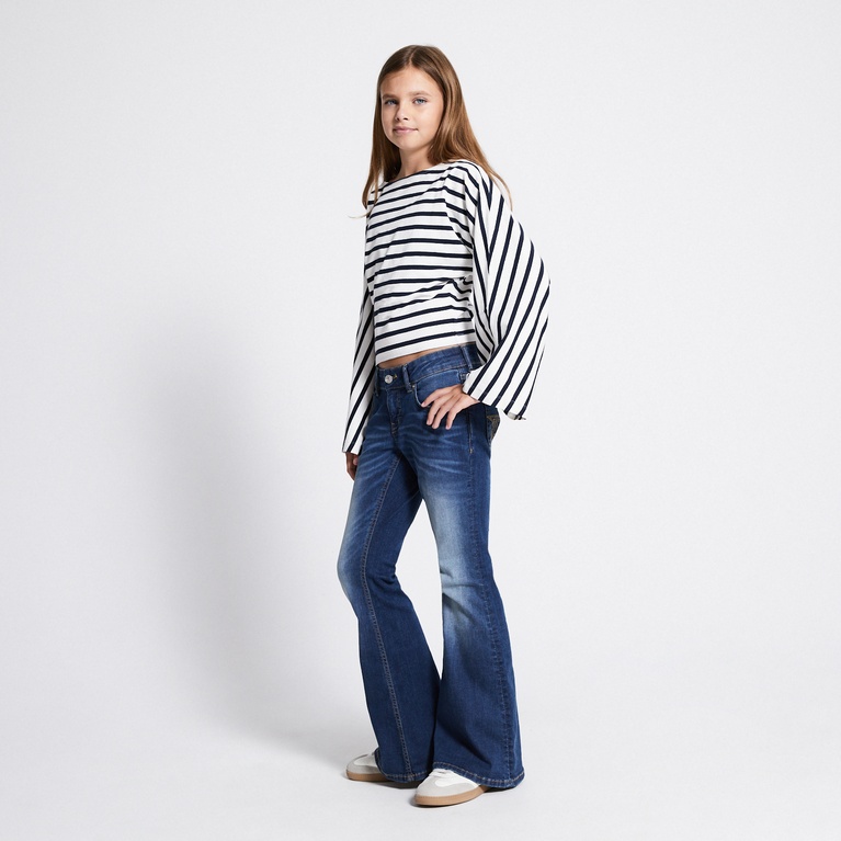 Wide sleeve top "Rochelle star stripe" White